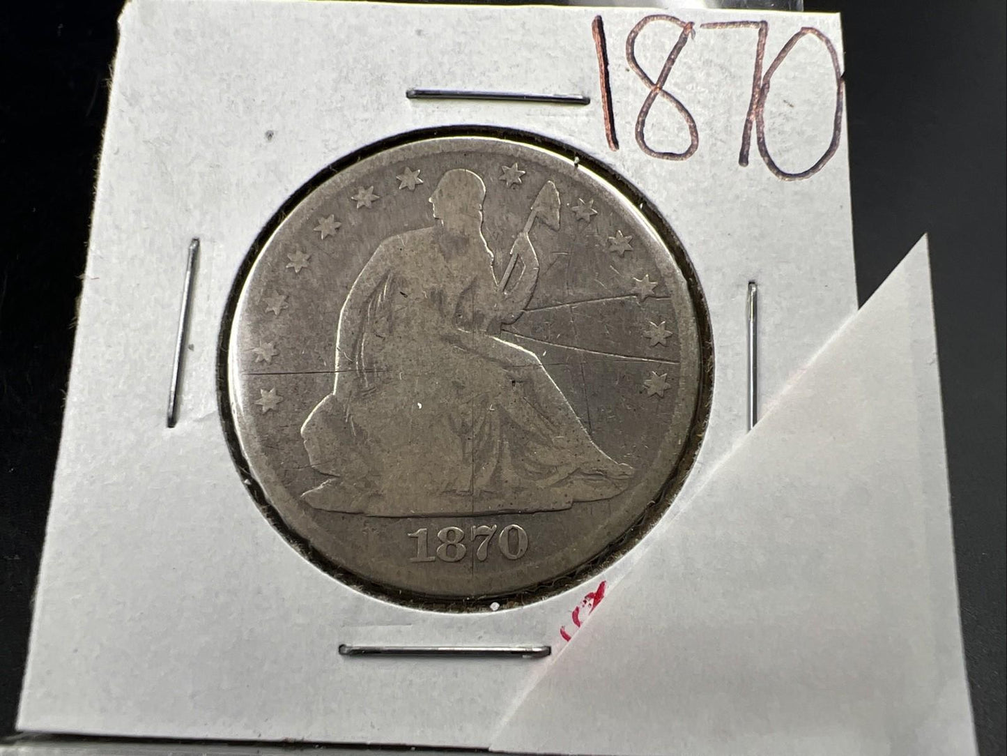 1870 50c Seated Liberty Silver Half Dollar AG / G Details OBV Scratch