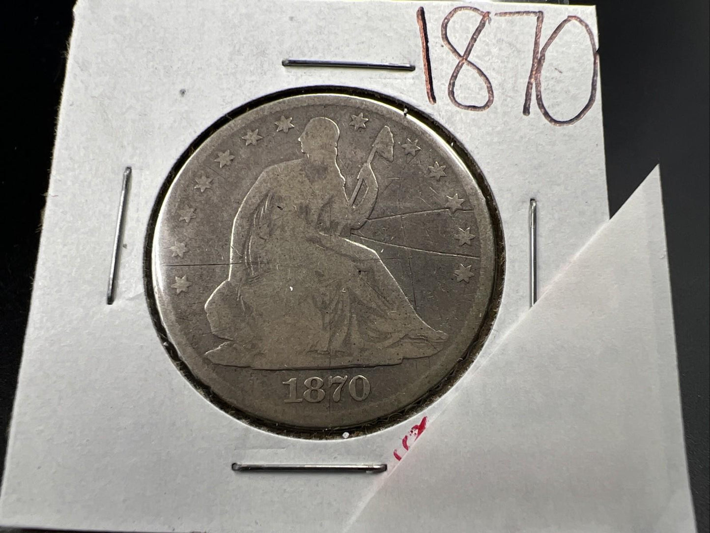 1870 50c Seated Liberty Silver Half Dollar AG / G Details OBV Scratch