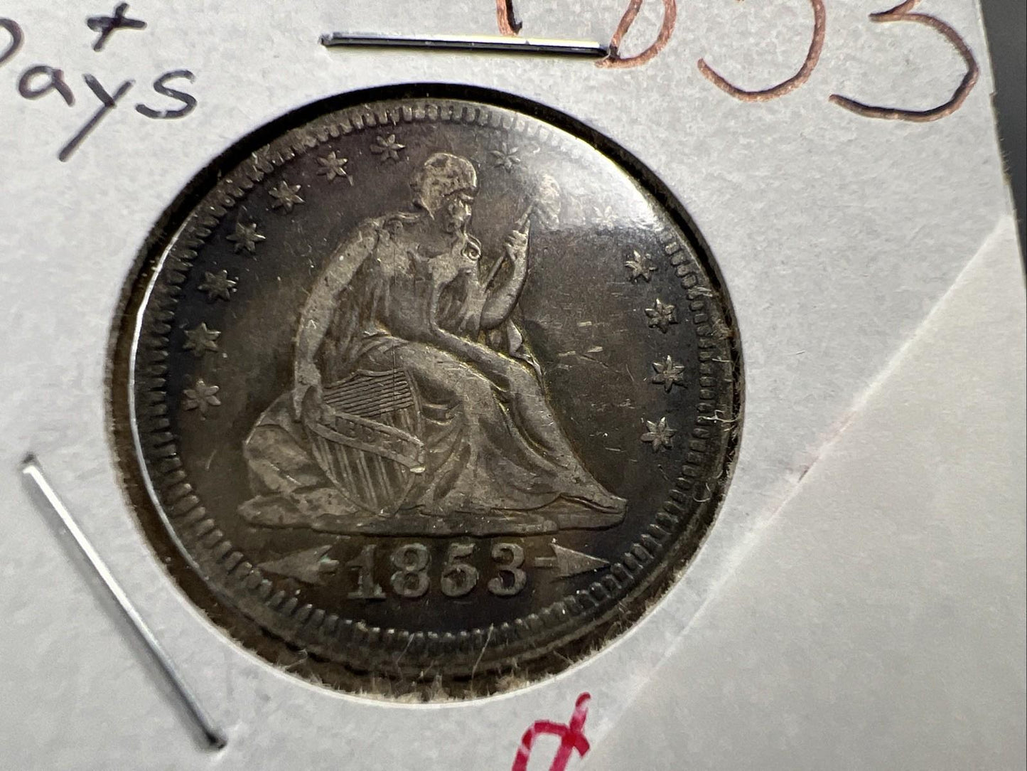 1853 25C Seated Liberty Silver Quarter Coin Choice VF Very Fine Neat Toning