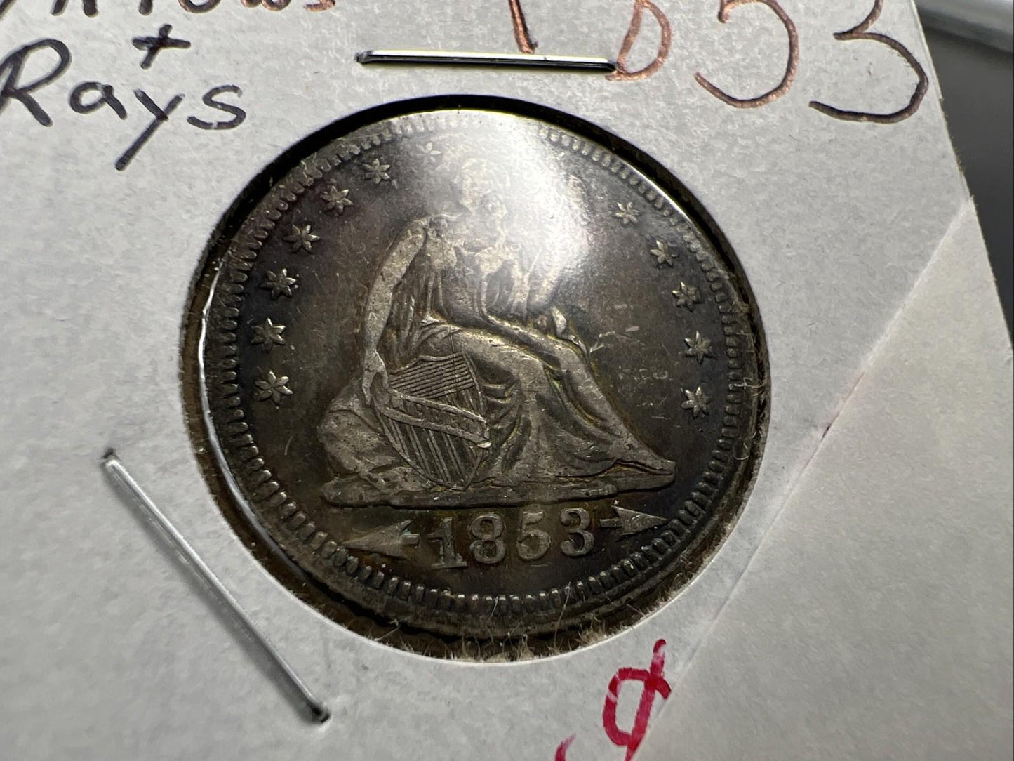 1853 25C Seated Liberty Silver Quarter Coin Choice VF Very Fine Neat Toning