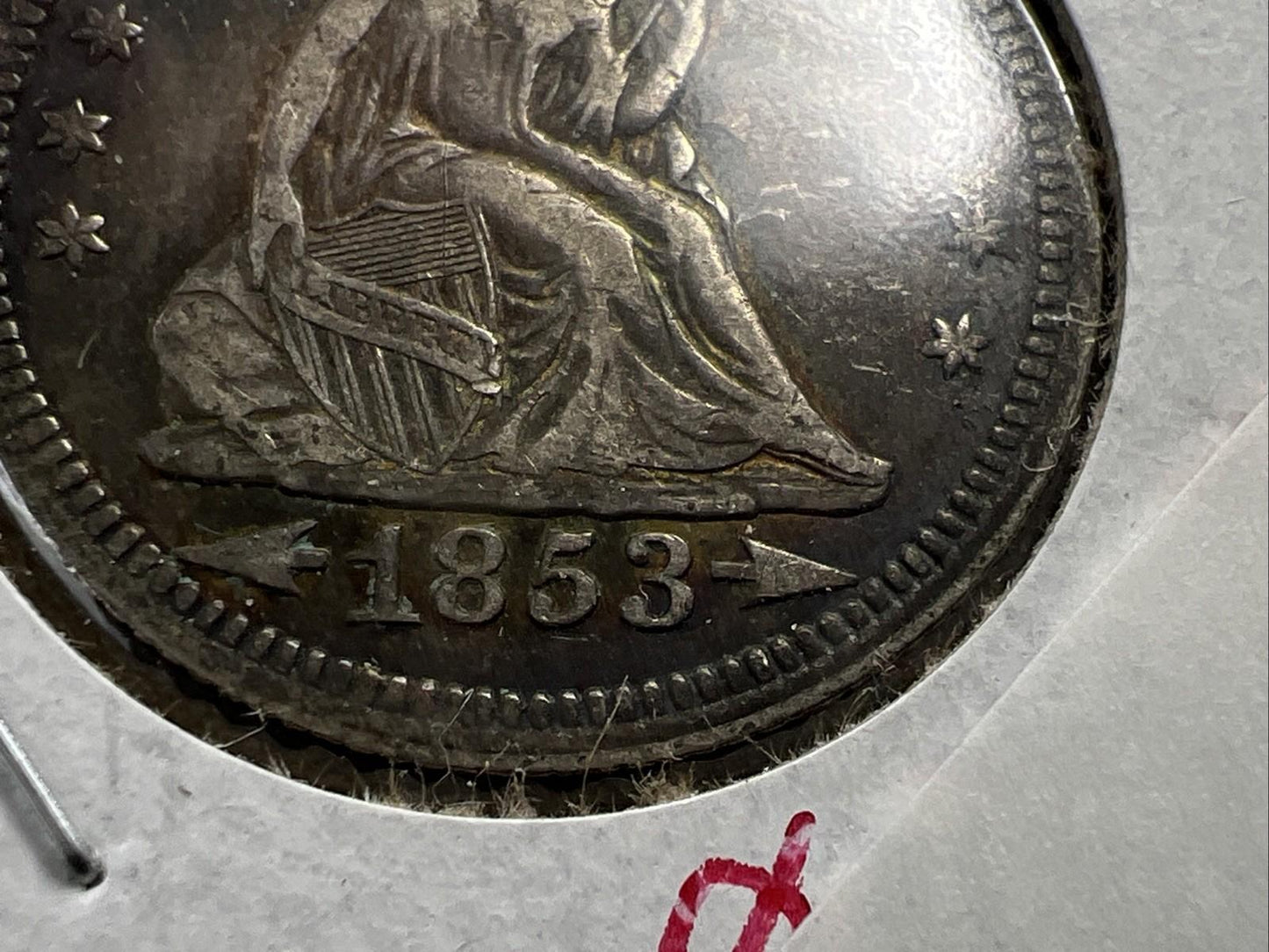 1853 25C Seated Liberty Silver Quarter Coin Choice VF Very Fine Neat Toning