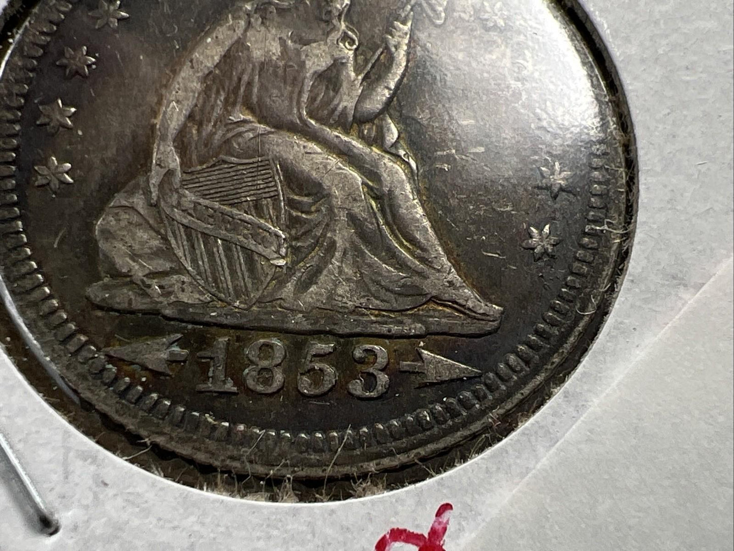 1853 25C Seated Liberty Silver Quarter Coin Choice VF Very Fine Neat Toning