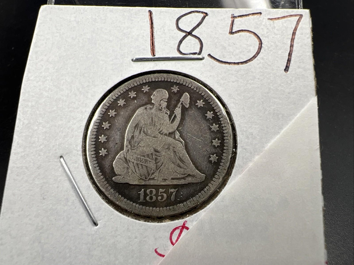 1857 25c Seated Liberty Silver Quarter Coin Fine Circulated