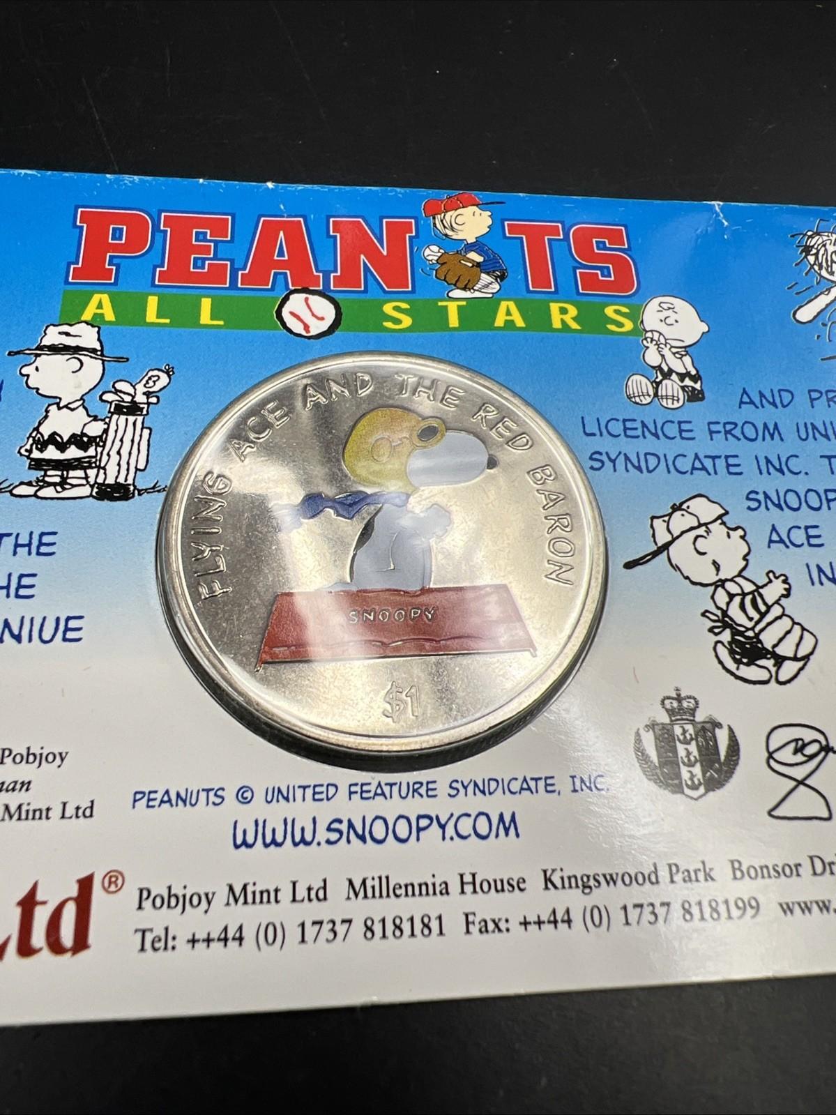 2001 Pobjoy $1 Peanuts Red Baron Dollar Copper Nickel Coin in Display Card