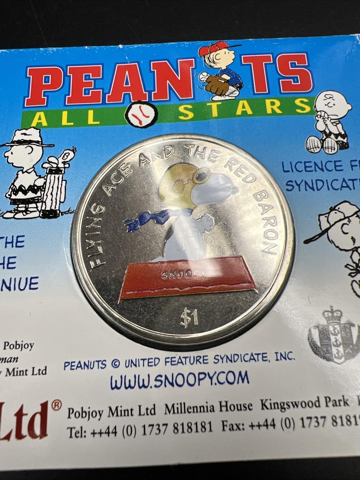 2001 Pobjoy $1 Peanuts Red Baron Dollar Copper Nickel Coin in Display Card