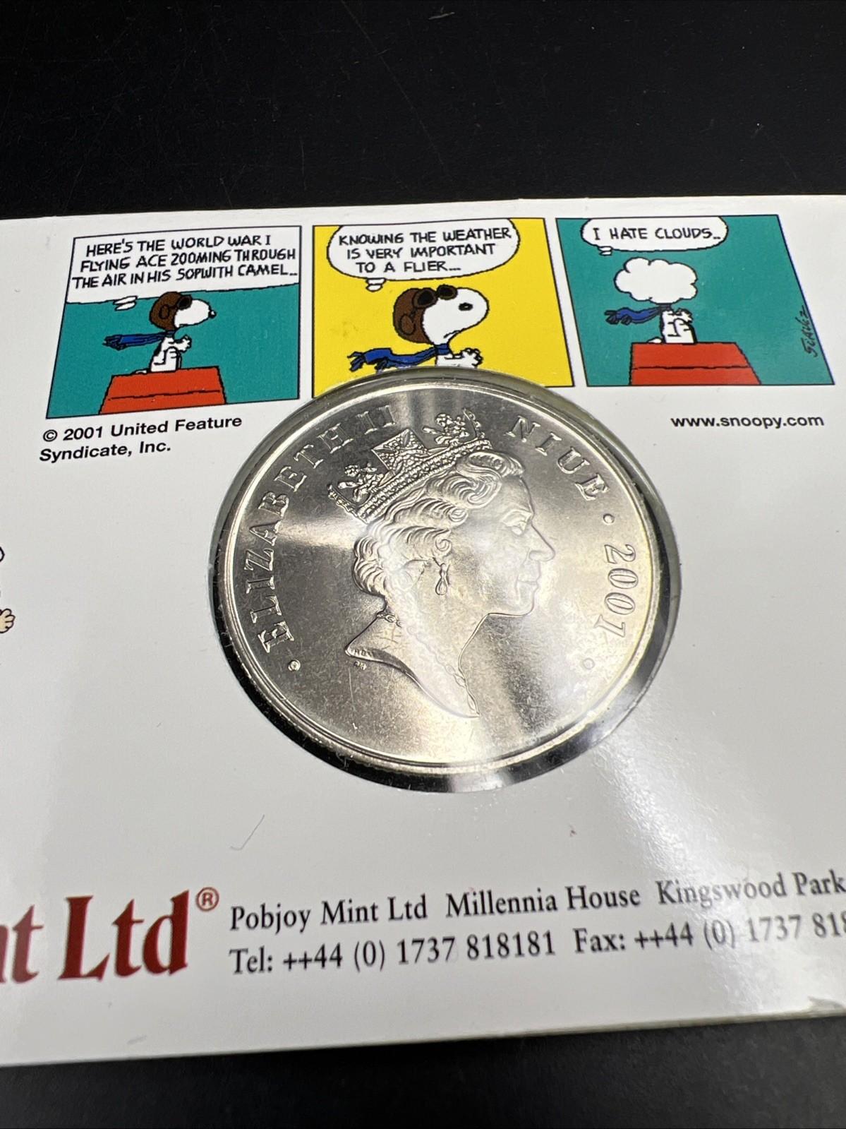 2001 Pobjoy $1 Peanuts Red Baron Dollar Copper Nickel Coin in Display Card