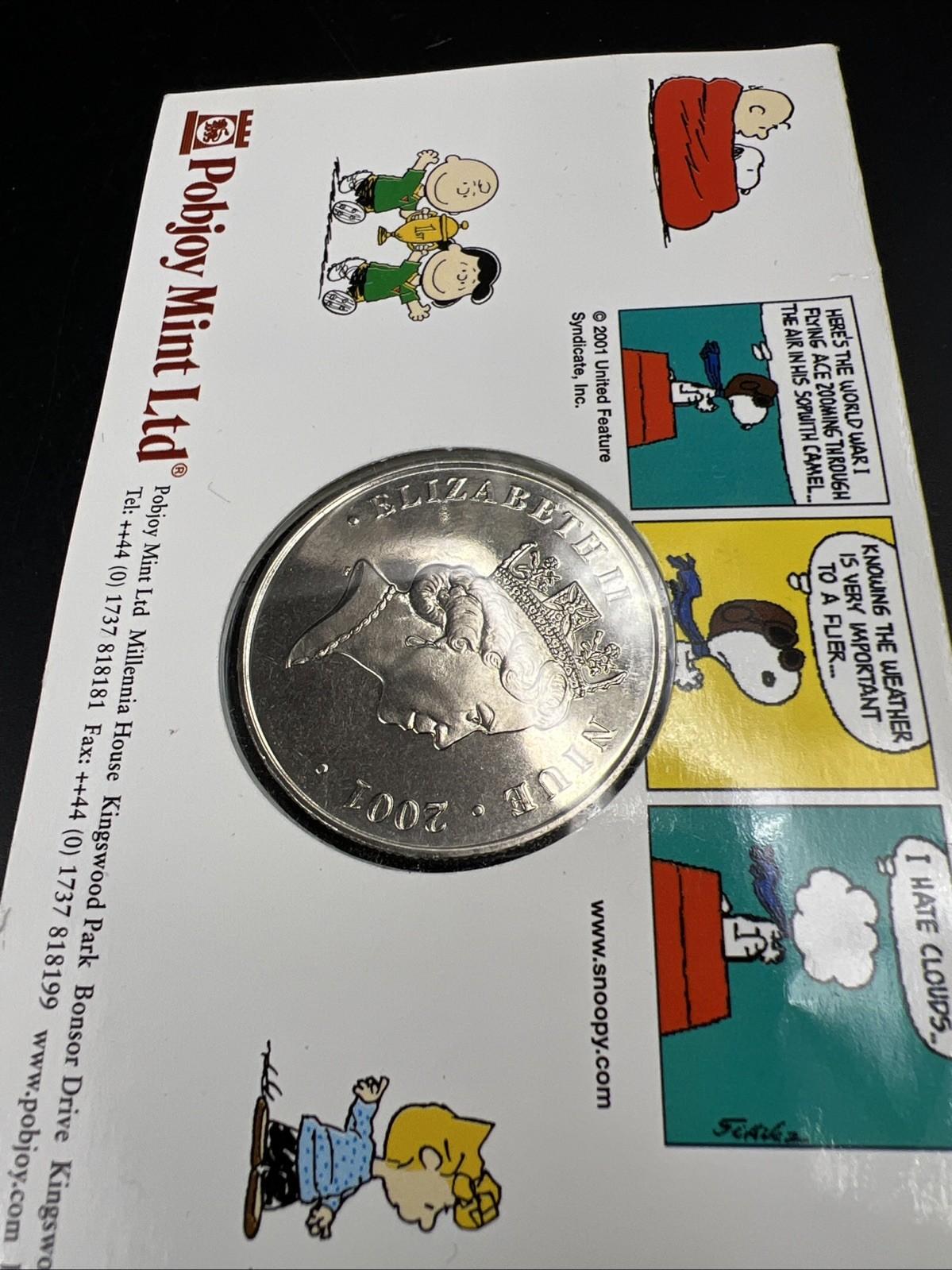 2001 Pobjoy $1 Peanuts Red Baron Dollar Copper Nickel Coin in Display Card