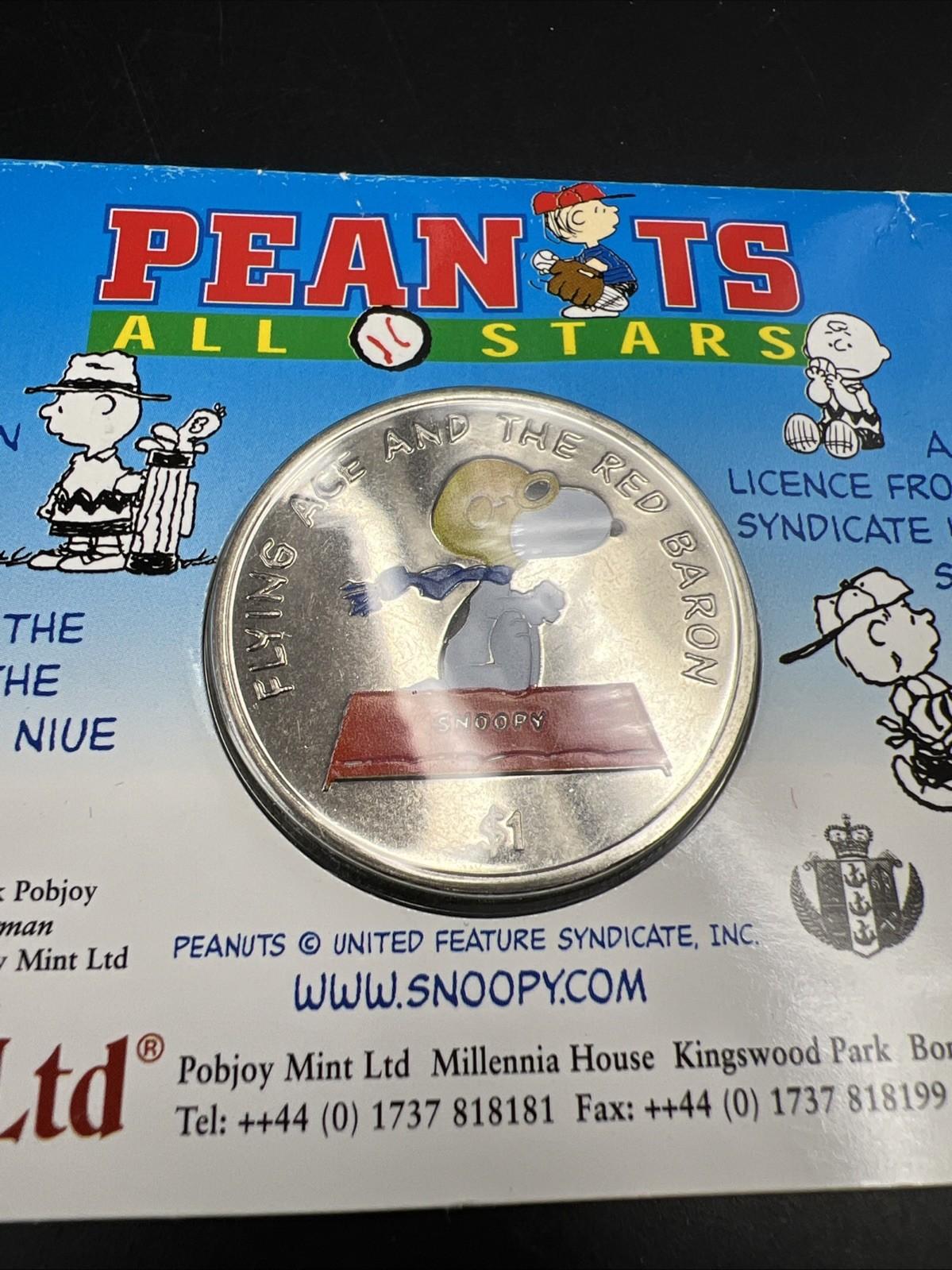 2001 Pobjoy $1 Peanuts Red Baron Dollar Copper Nickel Coin in Display Card