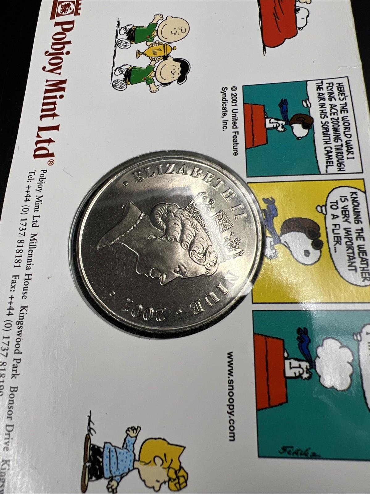 2001 Pobjoy $1 Peanuts Red Baron Dollar Copper Nickel Coin in Display Card