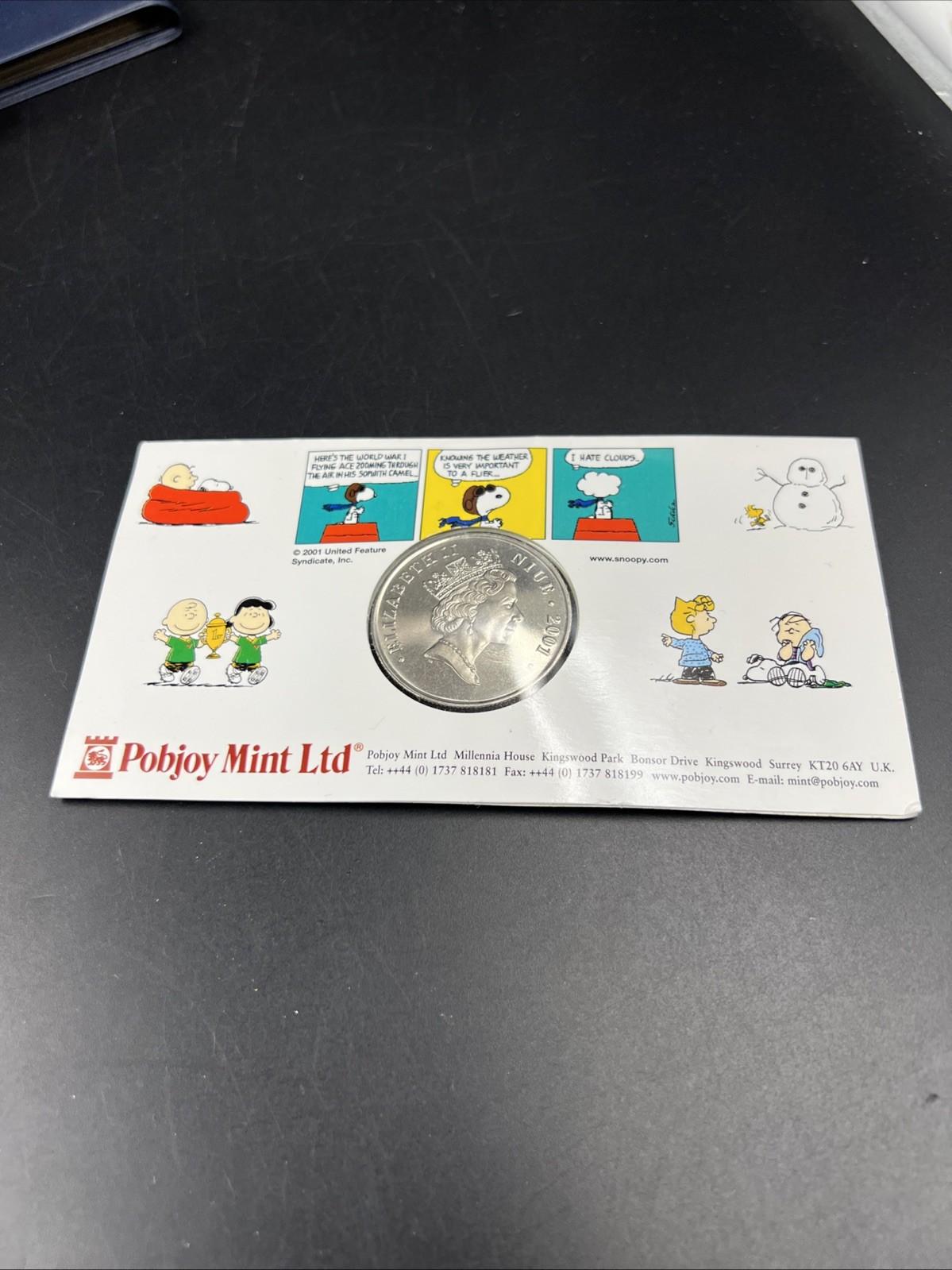 2001 Pobjoy $1 Peanuts Red Baron Dollar Copper Nickel Coin in Display Card