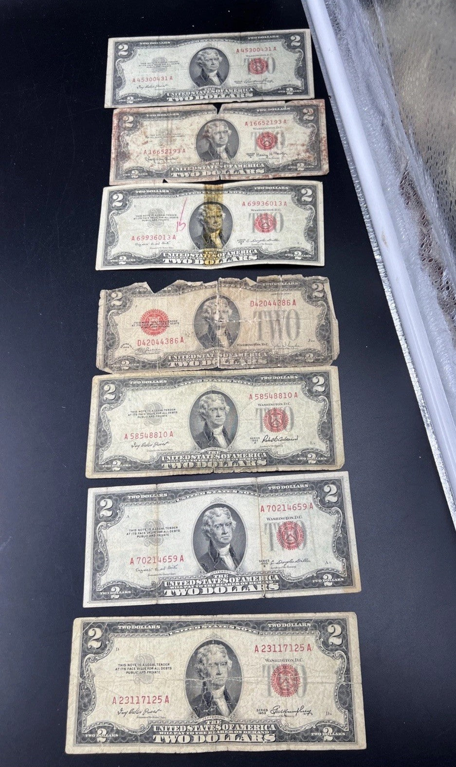 Lot of 7 Cull USN United States Red Seal Notes 1963 1953 1928 Ugly Circulated