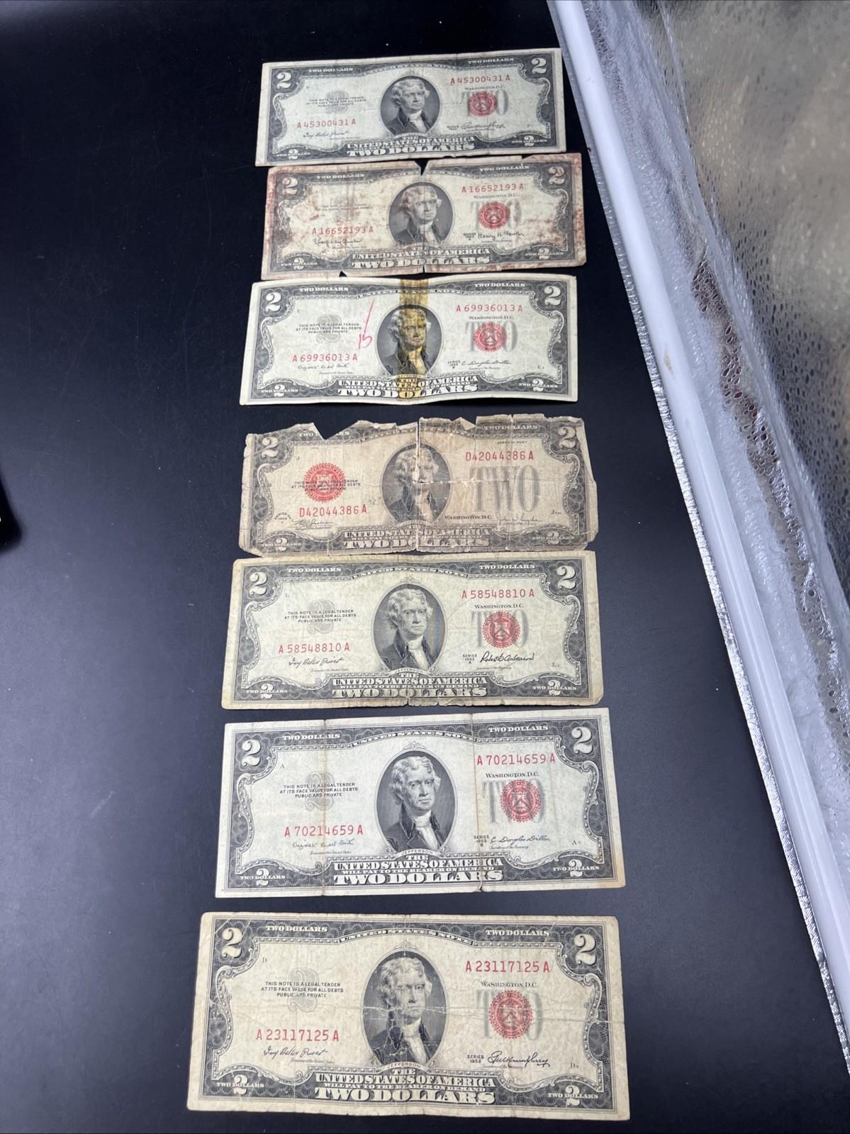 Lot of 7 Cull USN United States Red Seal Notes 1963 1953 1928 Ugly Circulated