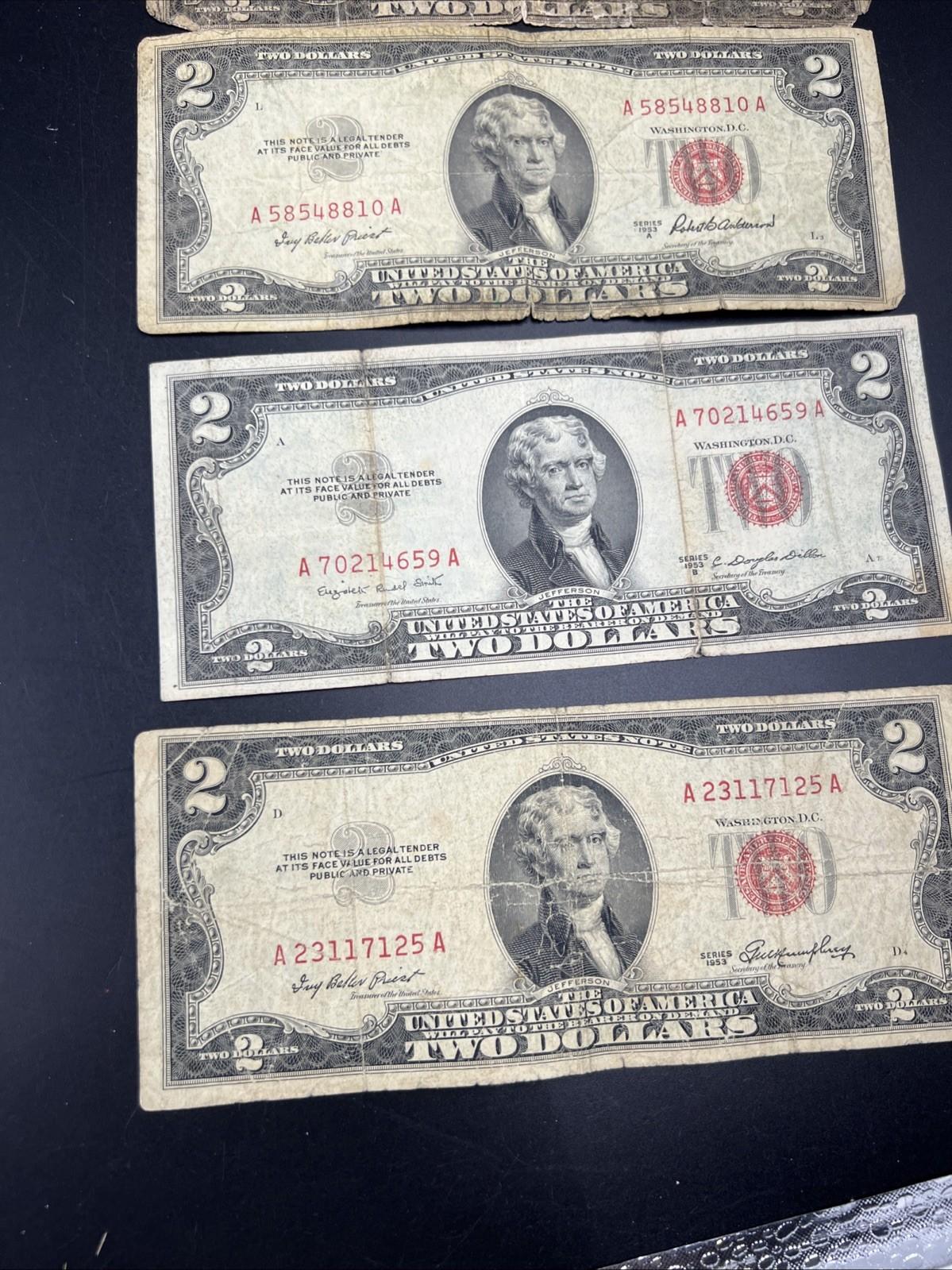 Lot of 7 Cull USN United States Red Seal Notes 1963 1953 1928 Ugly Circulated