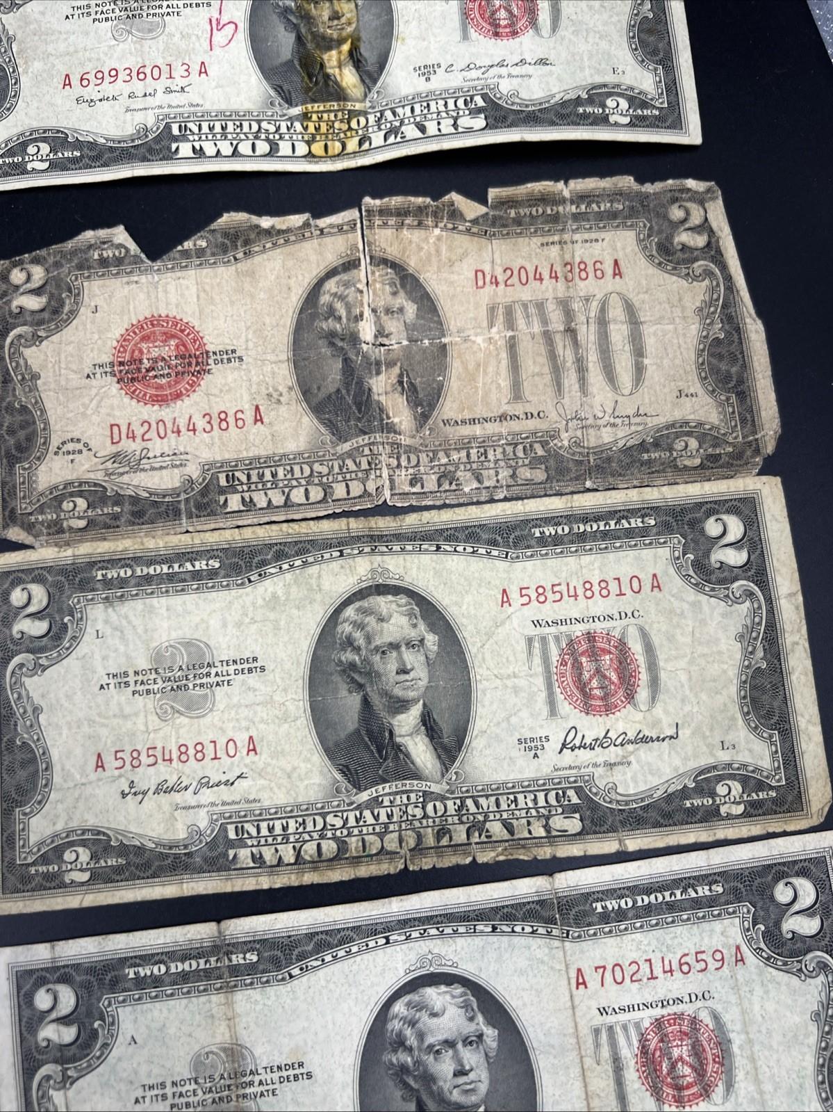 Lot of 7 Cull USN United States Red Seal Notes 1963 1953 1928 Ugly Circulated