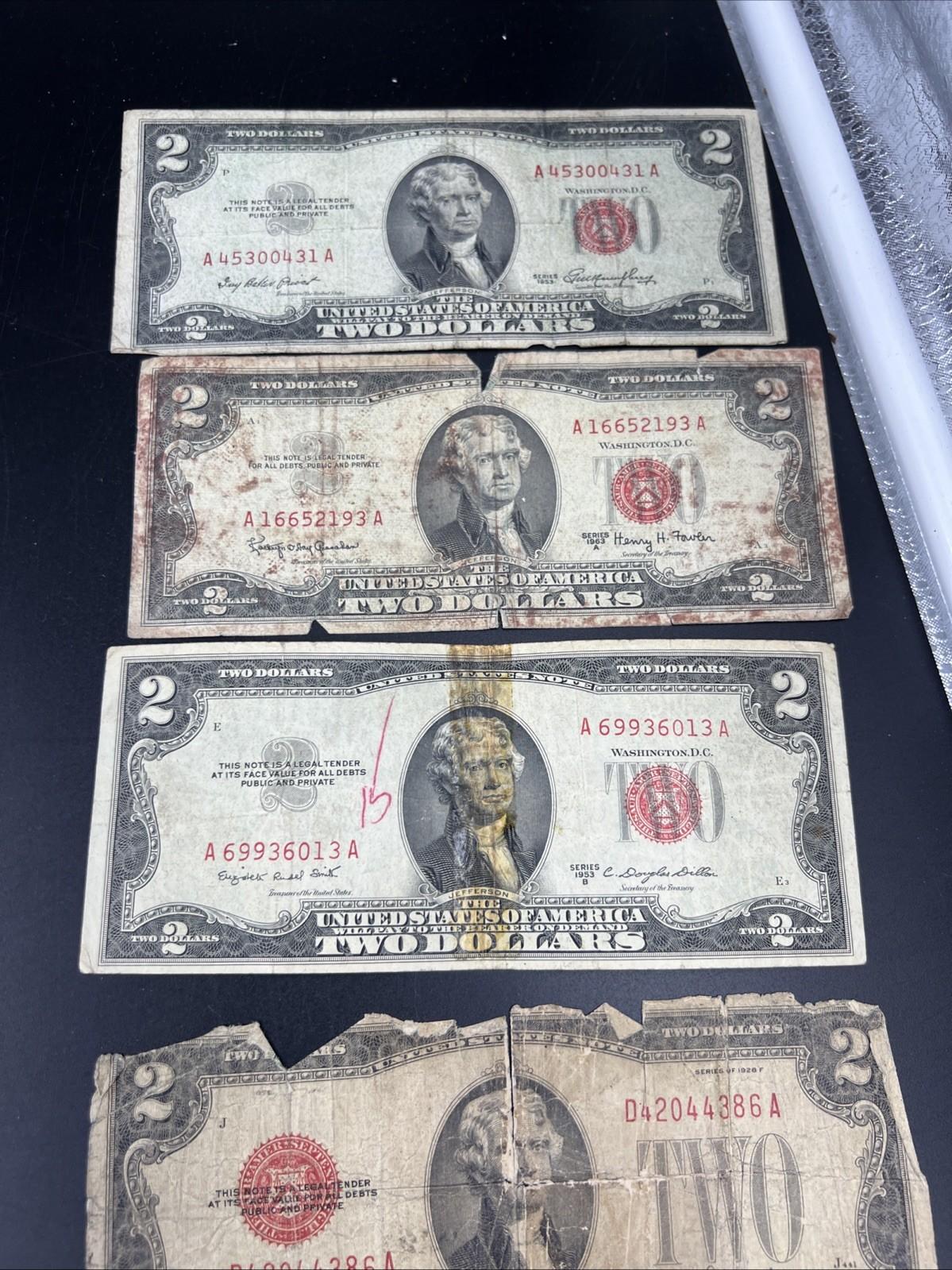 Lot of 7 Cull USN United States Red Seal Notes 1963 1953 1928 Ugly Circulated