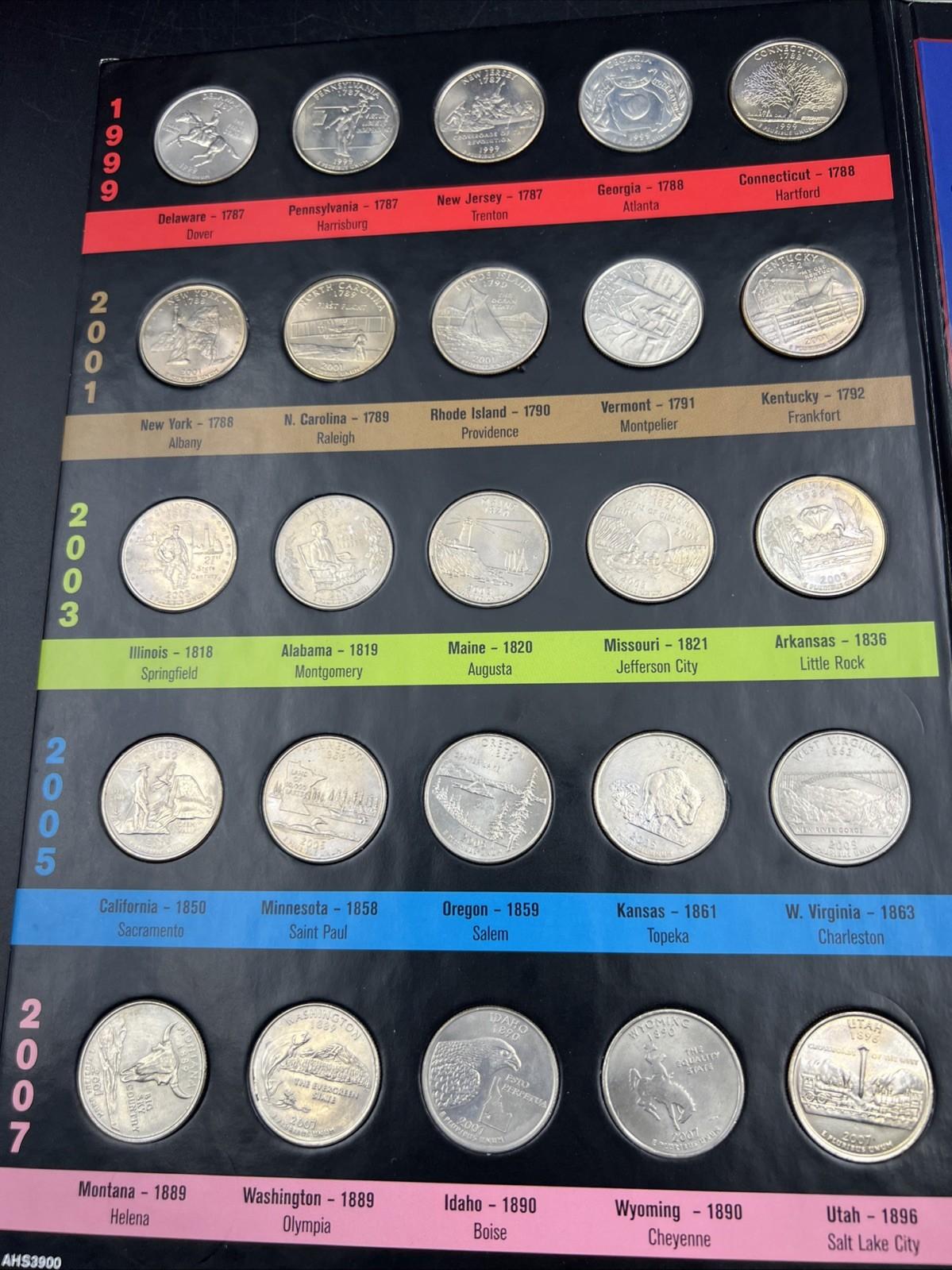 50 Coin Complete State Statehood Quarter Collection in Display Album AU / UNC
