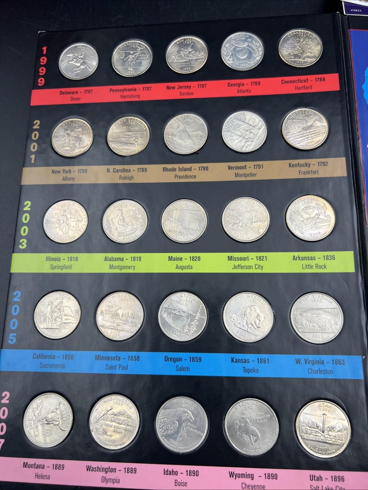 50 Coin Complete State Statehood Quarter Collection in Display Album AU / UNC