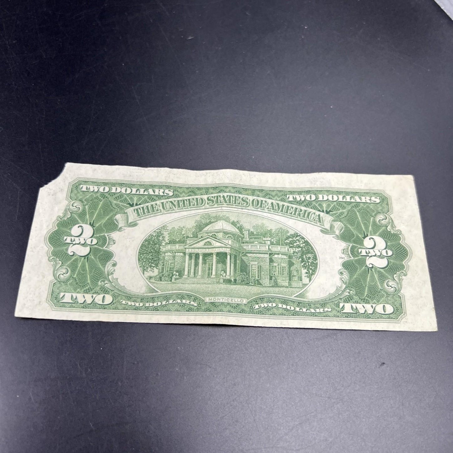 1928 G $2 USN United States Note Red Seal Fine / VF details corner tear #184