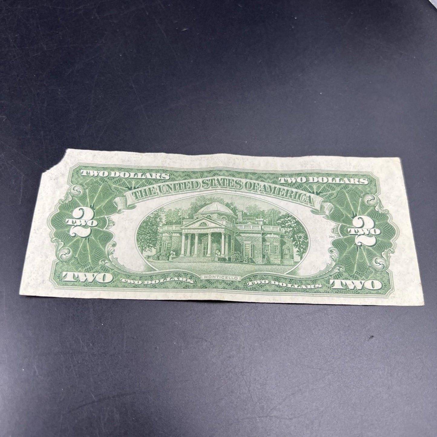 1928 G $2 USN United States Note Red Seal Fine / VF details corner tear #184