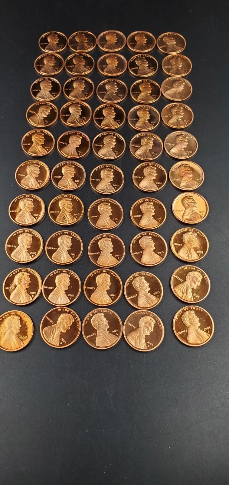 50 Coin Roll 2005 S Lincoln Memorial Proof Pennies 1c Coins San Francisco Cents