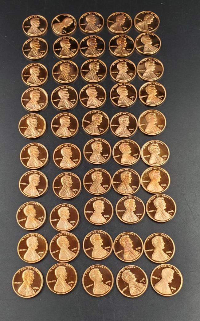 50 Coin Roll 2006-S Lincoln Memorial Proof Pennies 1c Coins San Francisco Cents