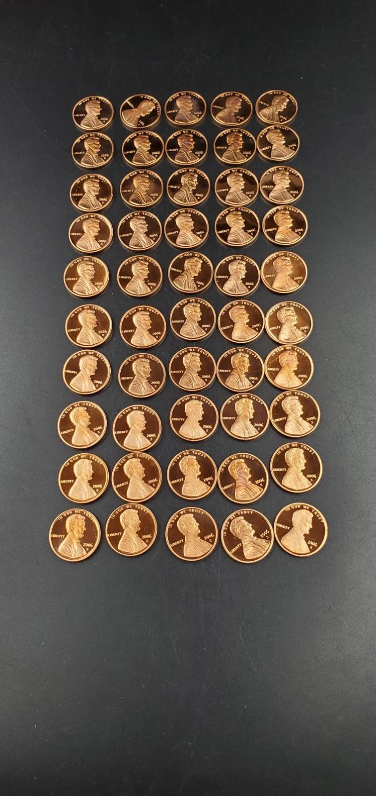 50 Coin Roll 2006-S Lincoln Memorial Proof Pennies 1c Coins San Francisco Cents