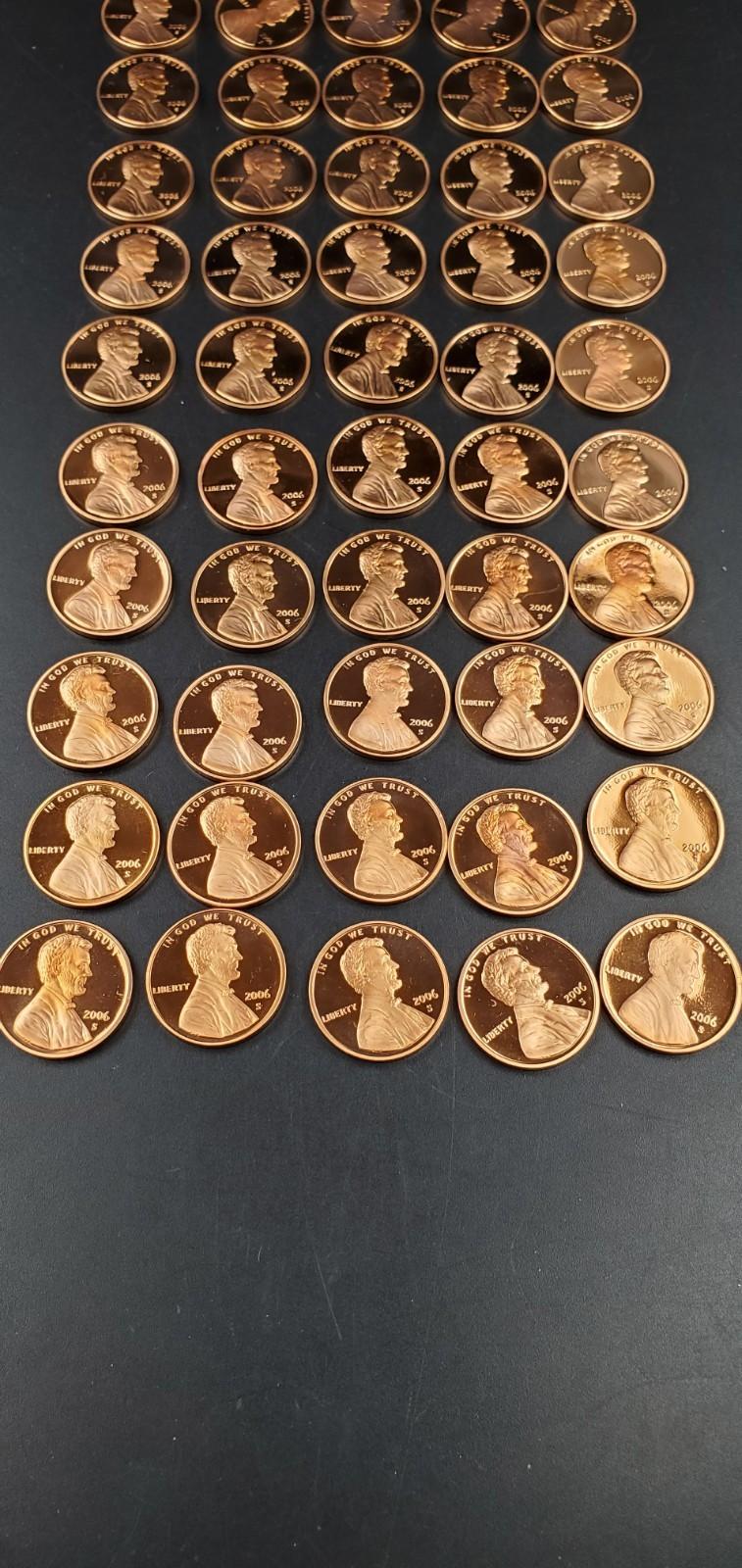 50 Coin Roll 2006-S Lincoln Memorial Proof Pennies 1c Coins San Francisco Cents