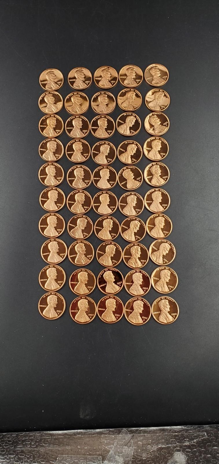 50 Coin Roll 1992 S Lincoln Memorial Proof Pennies 1c Coins San Francisco Cents