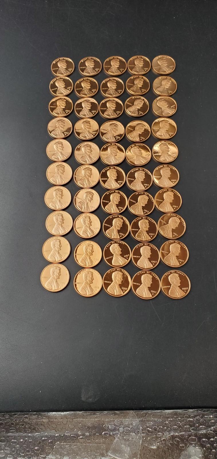 50 Coin Roll 1992 S Lincoln Memorial Proof Pennies 1c Coins San Francisco Cents