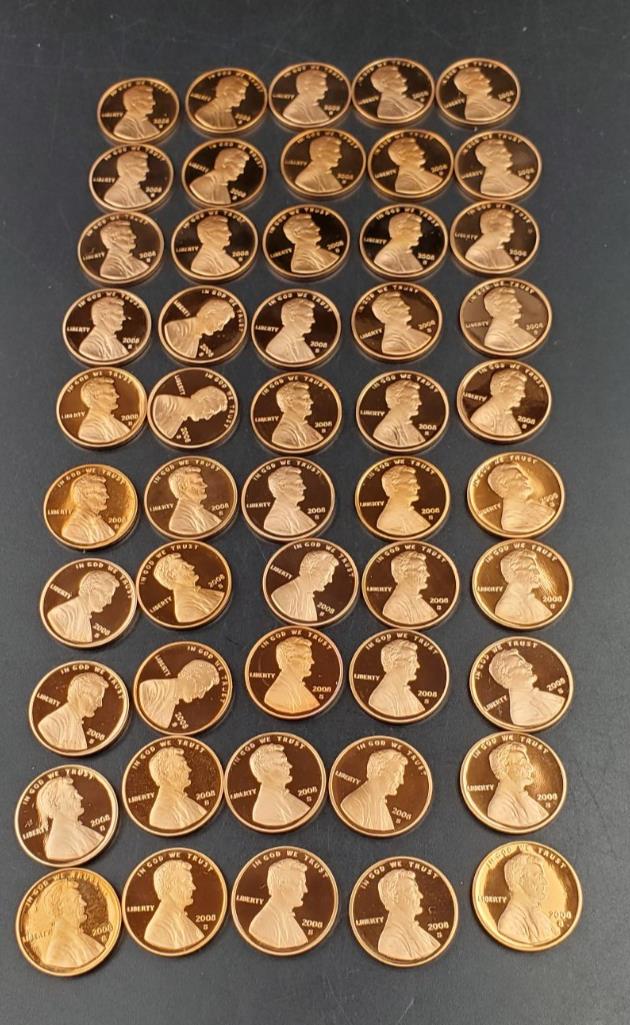 50 Coin Roll 2008-S Lincoln Memorial Proof Pennies 1c Coins San Francisco Cents