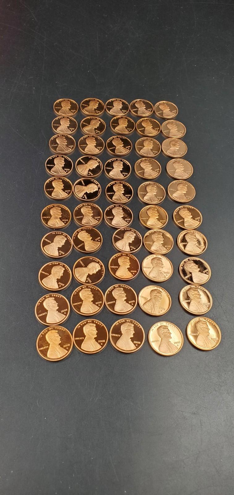 50 Coin Roll 2008-S Lincoln Memorial Proof Pennies 1c Coins San Francisco Cents