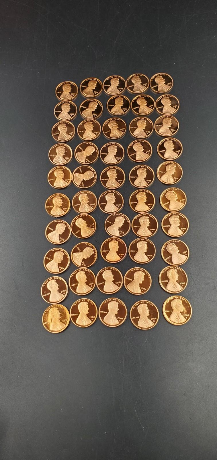 50 Coin Roll 2008-S Lincoln Memorial Proof Pennies 1c Coins San Francisco Cents