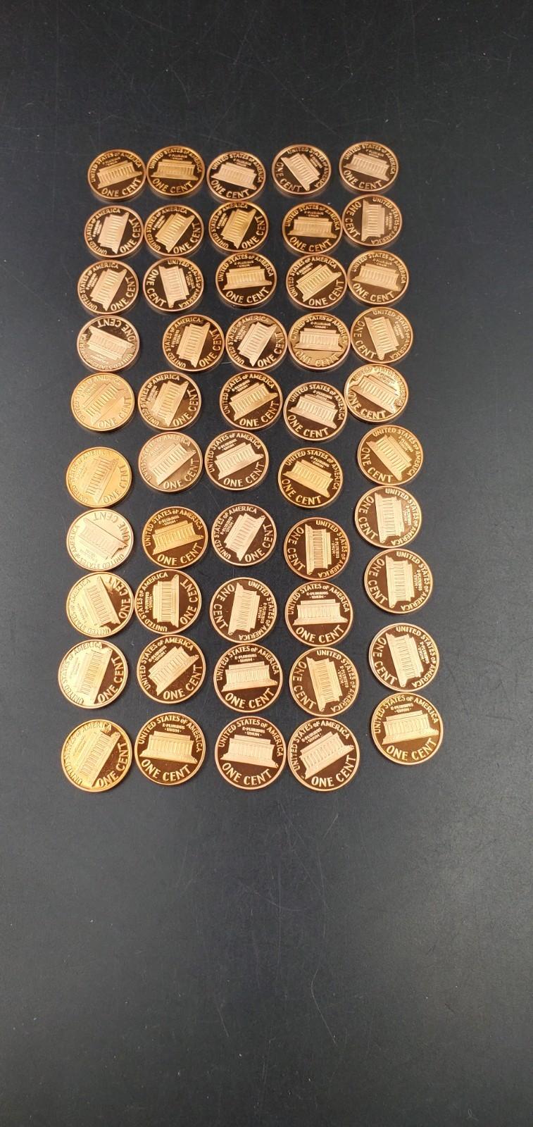 50 Coin Roll 2008-S Lincoln Memorial Proof Pennies 1c Coins San Francisco Cents