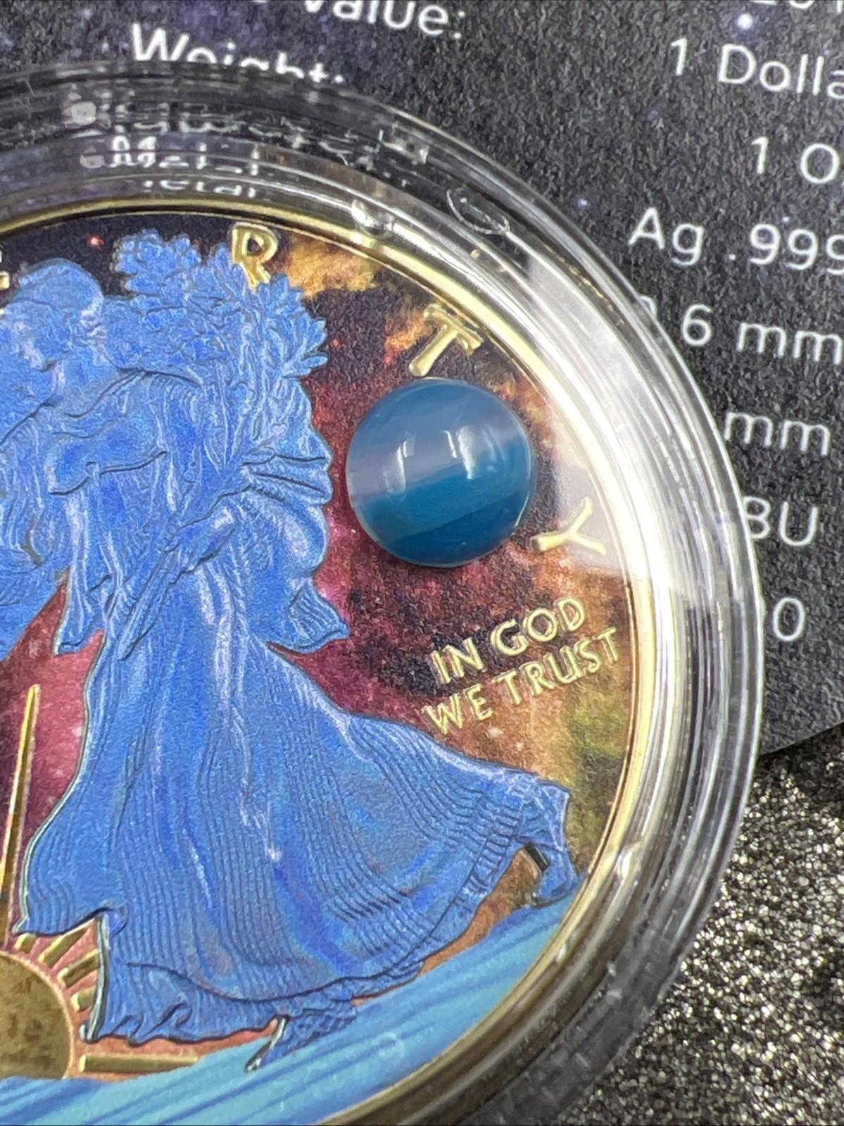 2019 1 Oz ASE American Silver Eagle With Striped Blue Agate Enhancement