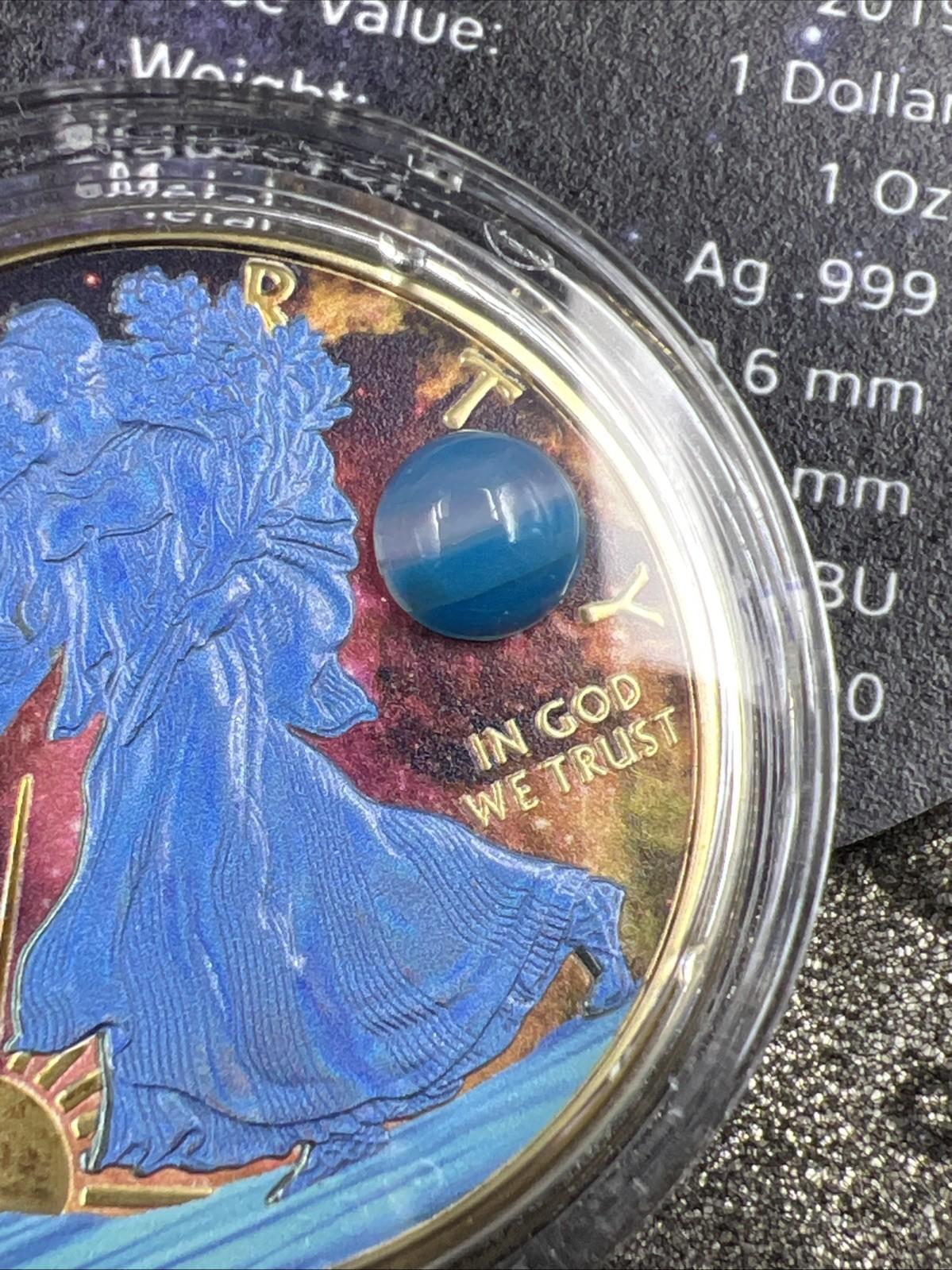 2019 1 Oz ASE American Silver Eagle With Striped Blue Agate Enhancement