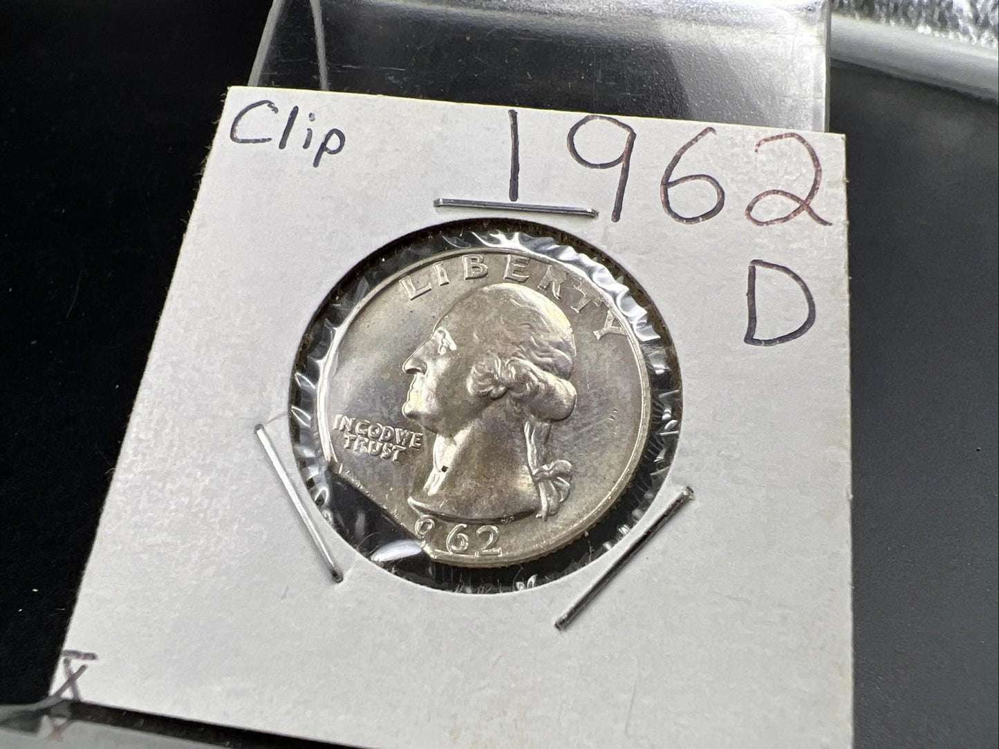 1962 D 25c Washington Silver Quarter Coin Clipped Planchet Error BU UNC