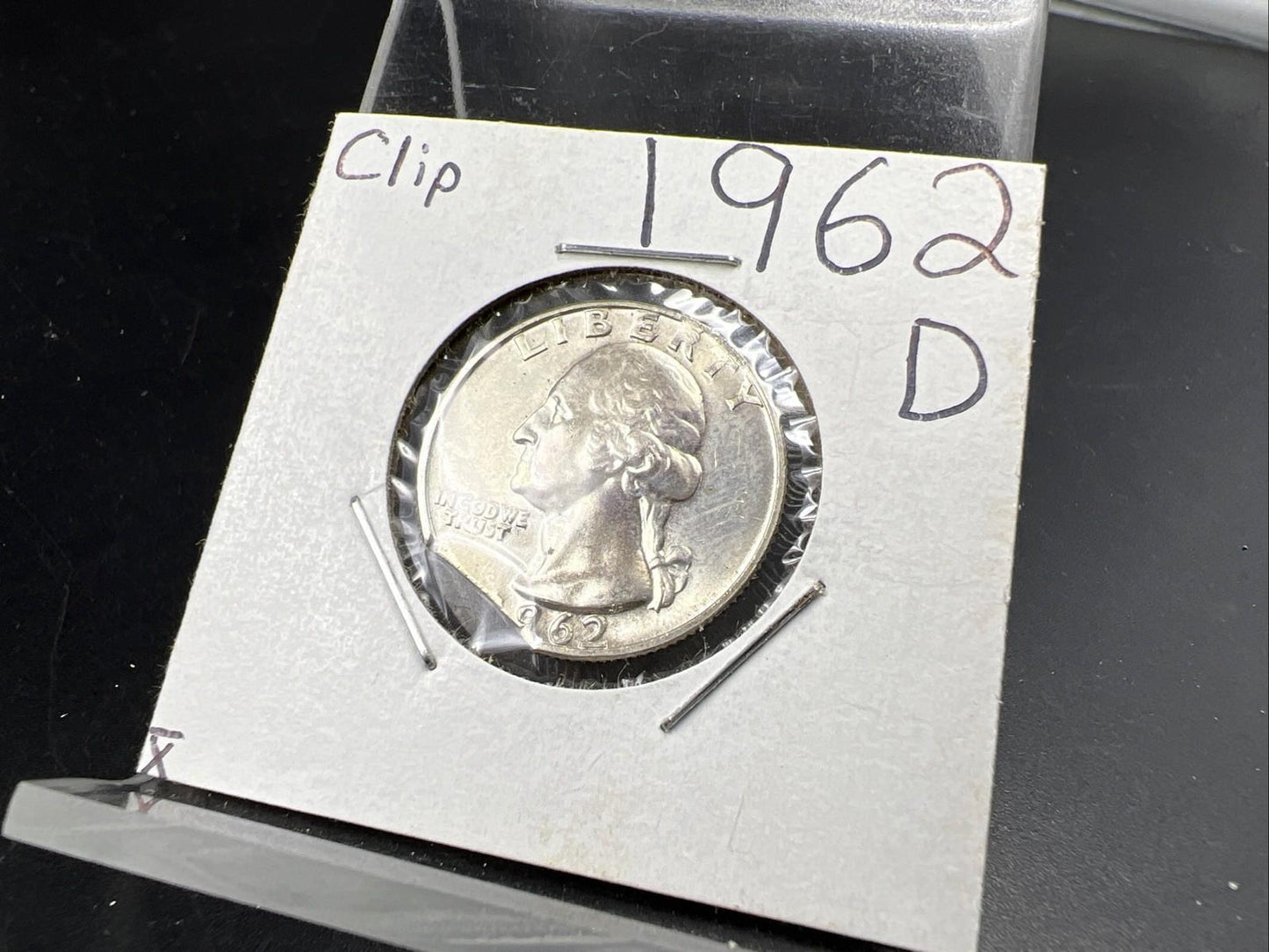 1962 D 25c Washington Silver Quarter Coin Clipped Planchet Error BU UNC