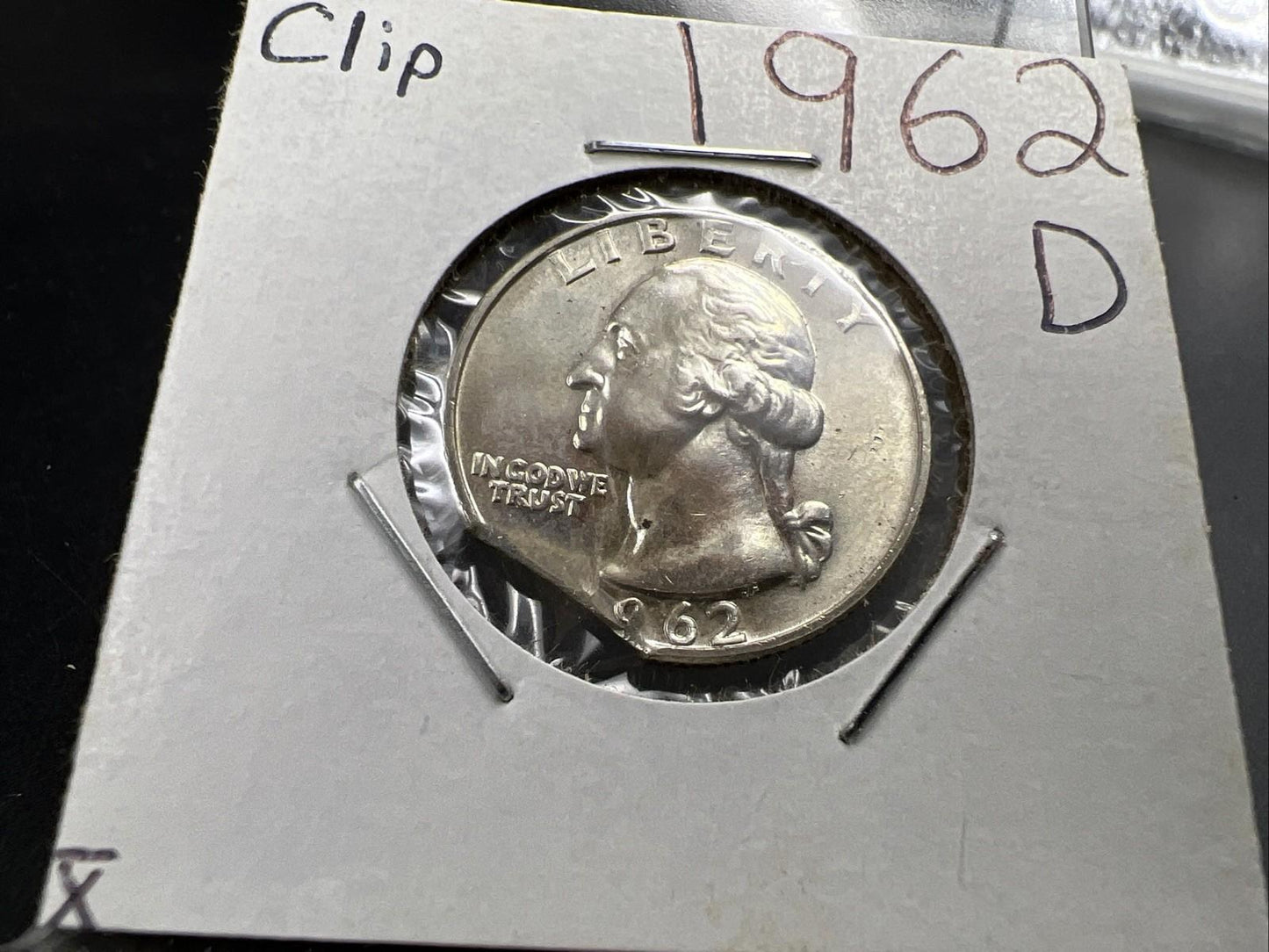 1962 D 25c Washington Silver Quarter Coin Clipped Planchet Error BU UNC