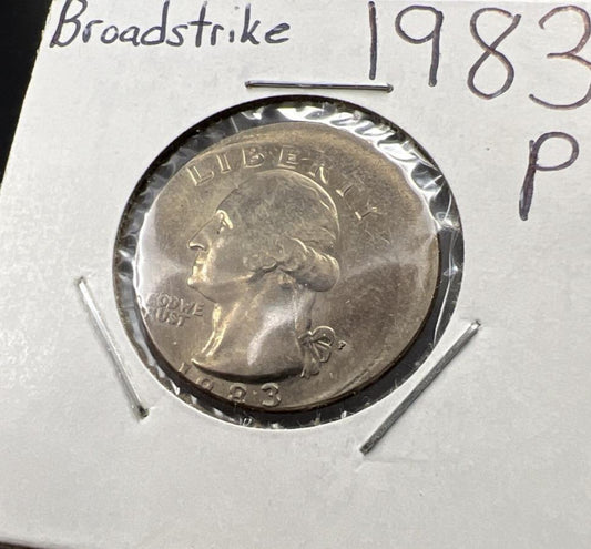 1983 P 25c Washington Quarter Coin Off Center Error CH AU