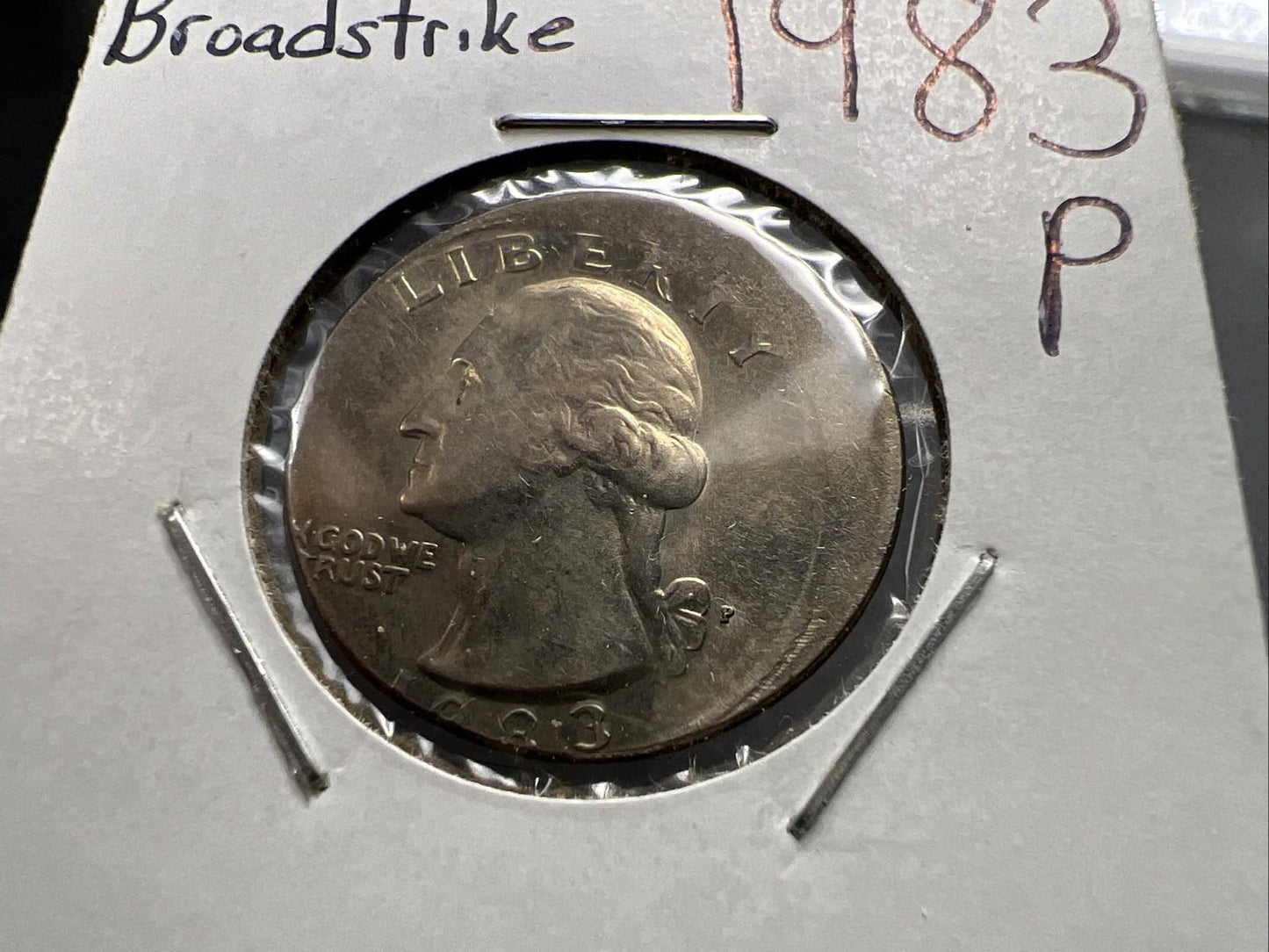 1983 P 25c Washington Quarter Coin Off Center Error CH AU