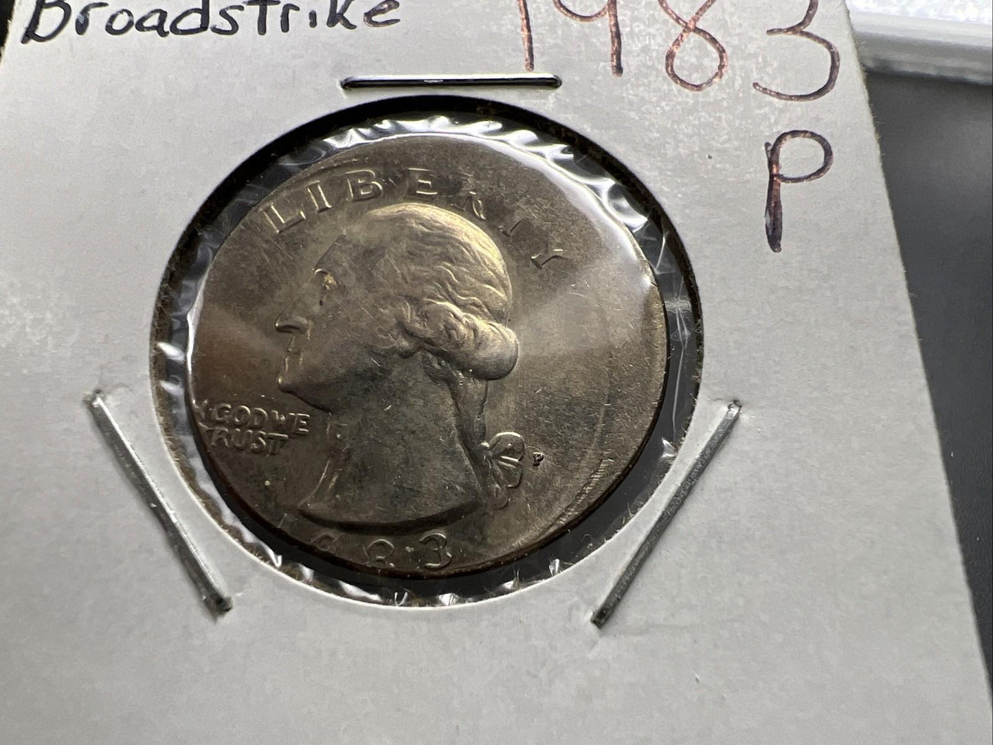 1983 P 25c Washington Quarter Coin Off Center Error CH AU