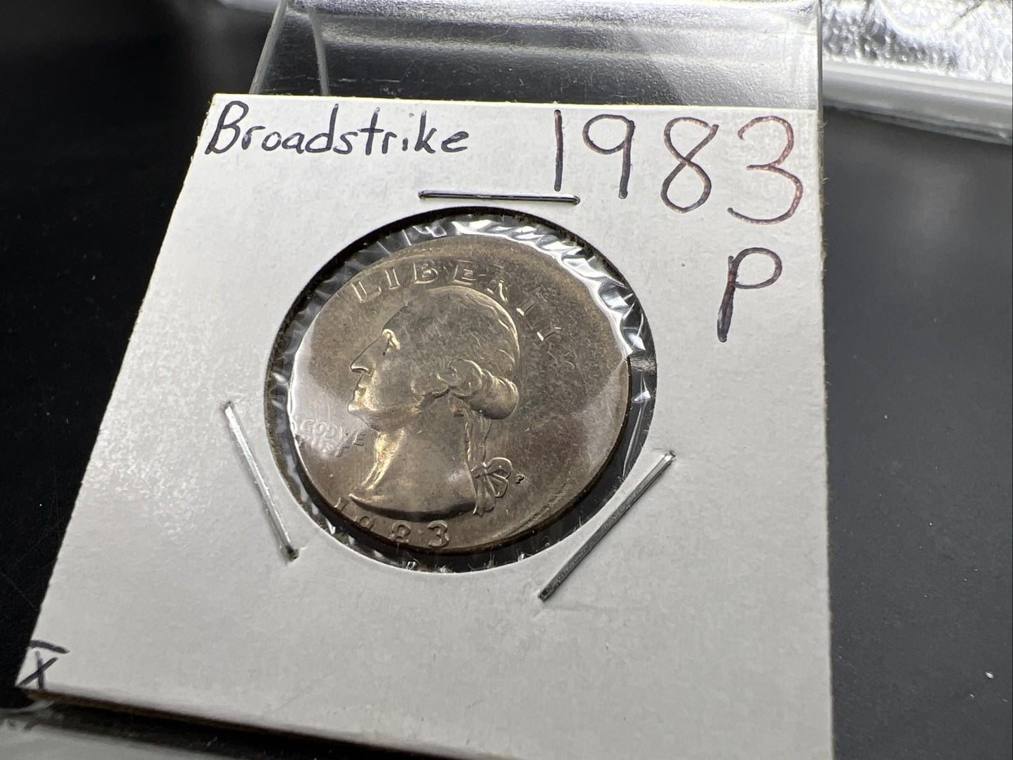 1983 P 25c Washington Quarter Coin Off Center Error CH AU