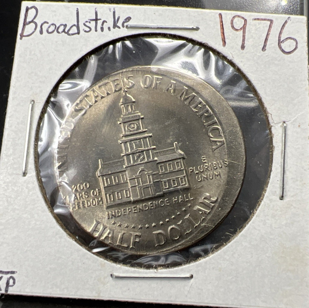 1976 P 50c Kennedy Half Dollar Coin Broadstrike Error CH UNC Details Wheelmark