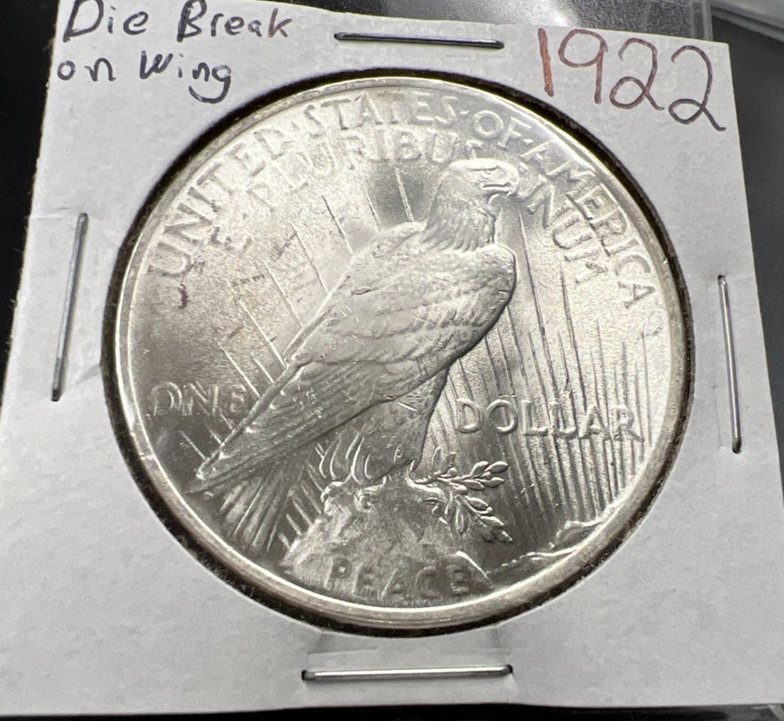 1922 P $1 Peace Silver Dollar Coin CH BU UNC Die Break on Wing VAM SK#B