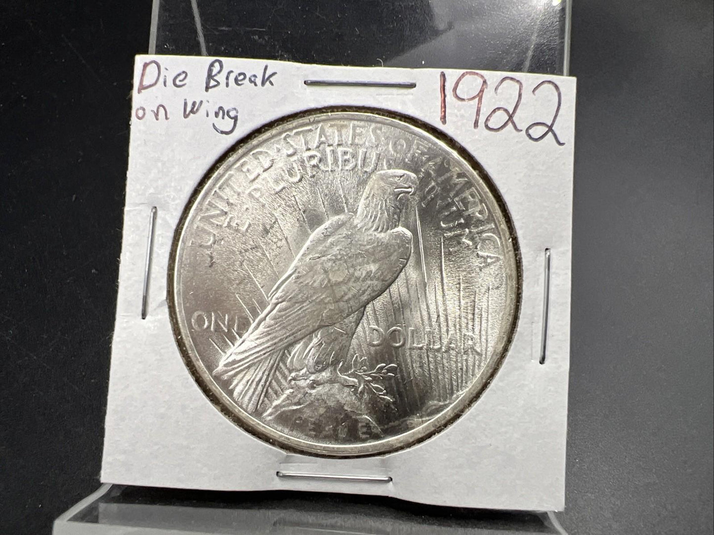 1922 P $1 Peace Silver Dollar Coin CH BU UNC Die Break on Wing VAM SK#B