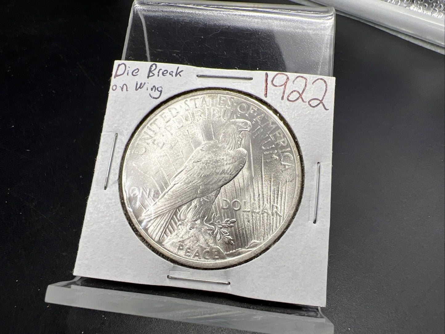 1922 P $1 Peace Silver Dollar Coin CH BU UNC Die Break on Wing VAM SK#B