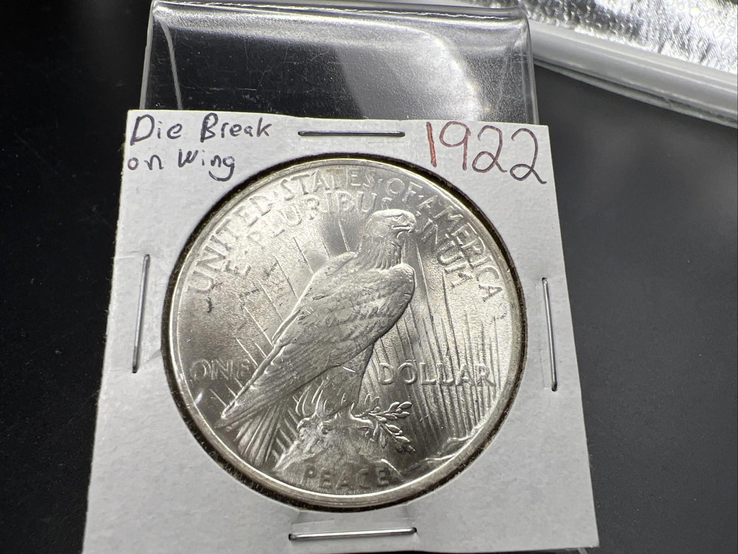 1922 P $1 Peace Silver Dollar Coin CH BU UNC Die Break on Wing VAM SK#B