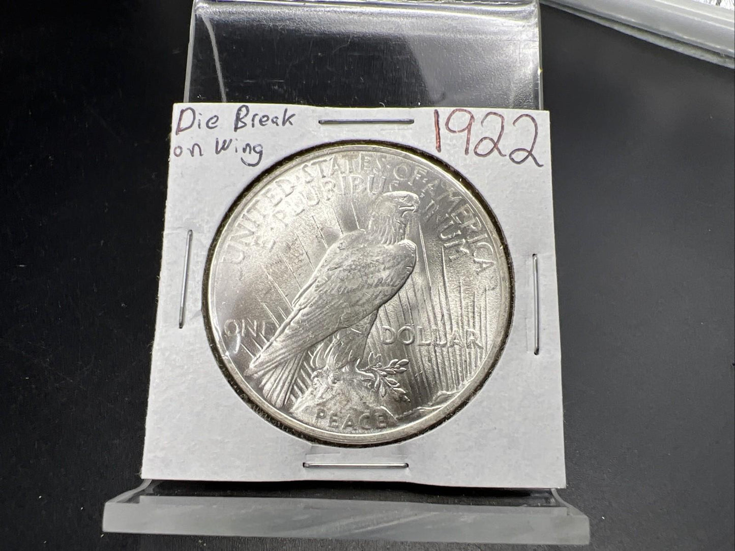 1922 P $1 Peace Silver Dollar Coin CH BU UNC Die Break on Wing VAM SK#B