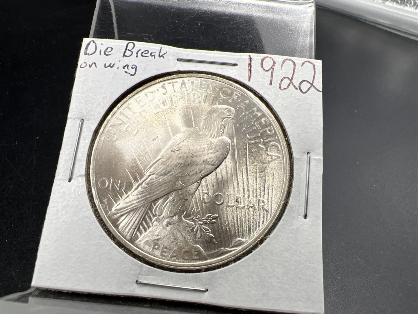 1922 P $1 Peace Silver Dollar Coin CH BU UNC Die Break on Wing VAM SK#A