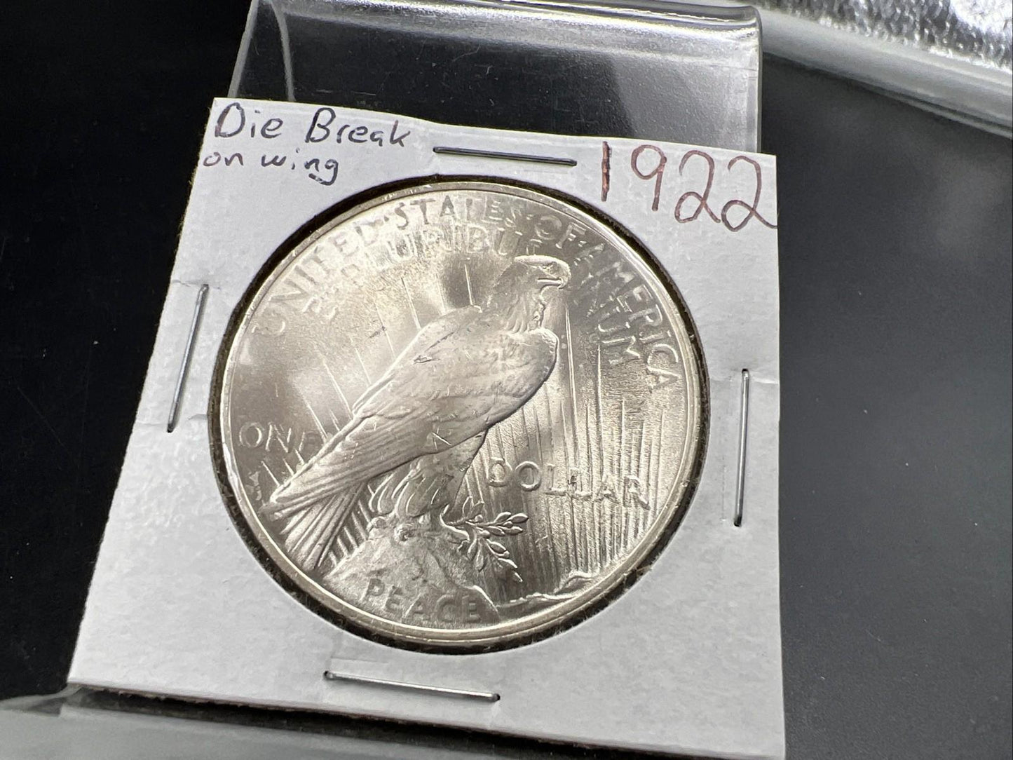 1922 P $1 Peace Silver Dollar Coin CH BU UNC Die Break on Wing VAM SK#A